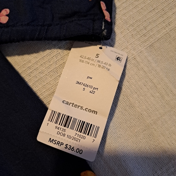 Carter's girls size 5 navy dress with butterfly design, New - Picture 3 of 6